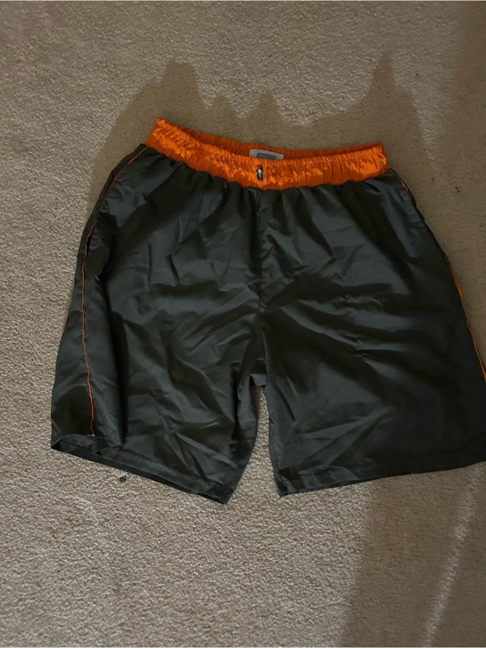 Grey athletic swim trunks Shorts with Orange Waistband and lining